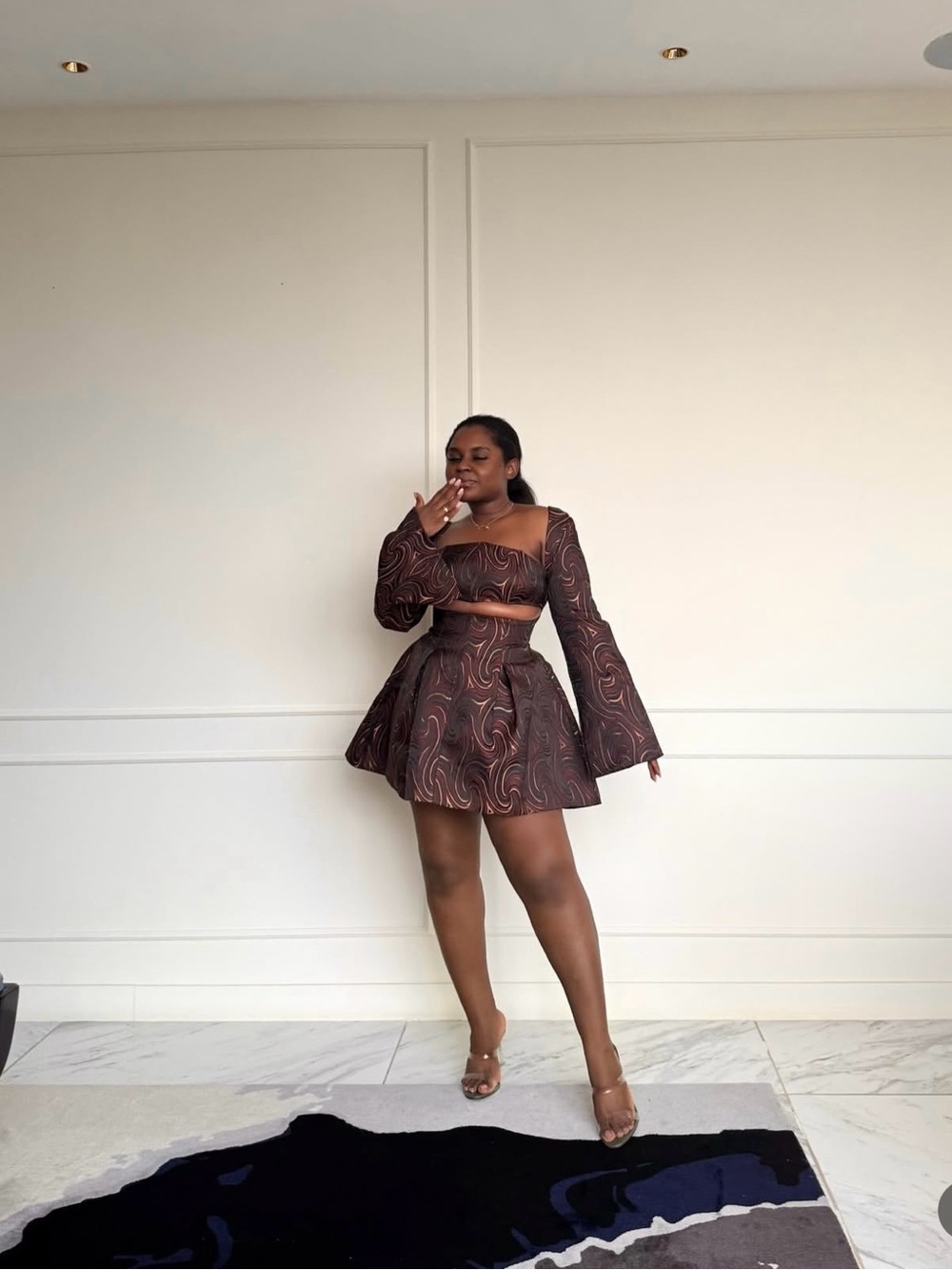 Andrea Iyamah Nala Brown 
Mini Dress, brand new with tag, large can fit medium.
